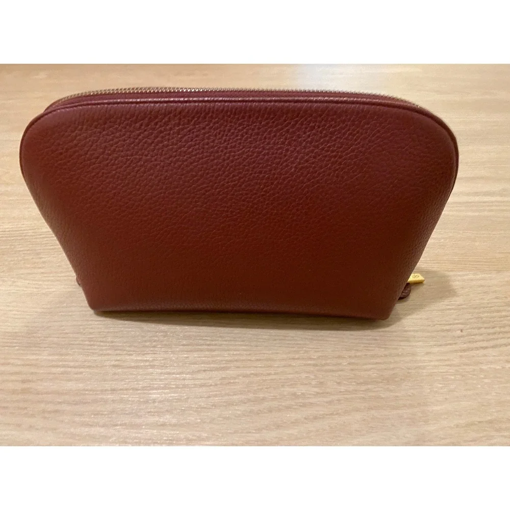 Cuyana Travel Case Set Burgundy Leather Toiletry Makeup Pouch Travel Monogram
